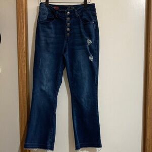 Hot Kiss Dark Blue Straight-Leg High-Rise Jeans with Button Fly